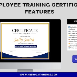 Editable Training Certificate Template: Employee HR Award (MS Word ...