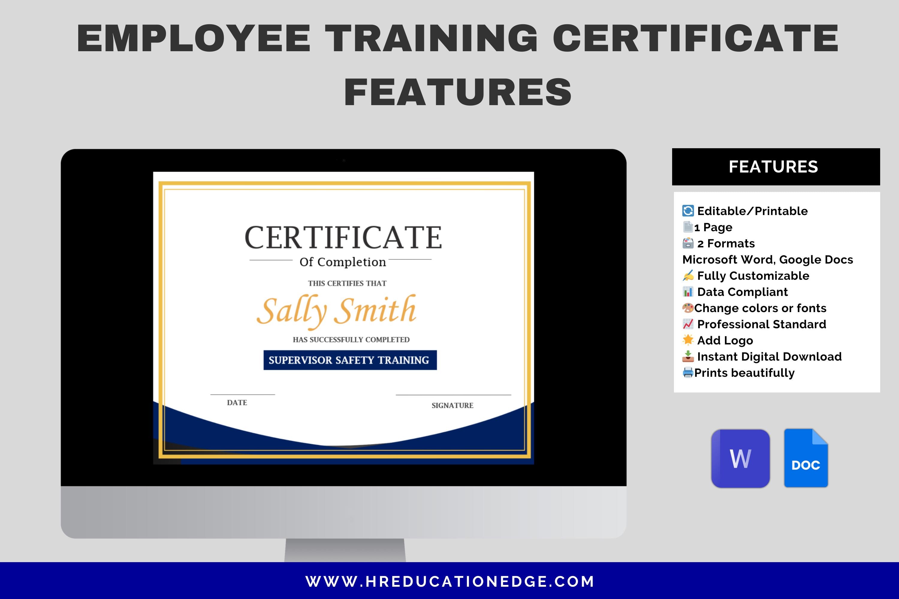 Editable Training Certificate Template: Employee HR Award (MS Word ...