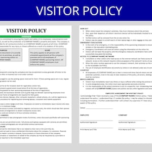 Visitor Policy | HR Templates | Human Resources Form | Employee Document | Handbook Policy | HR Education Edge Templates & Forms