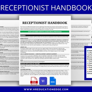 Plantilla de manual para recepcionistas: Guía de capacitación para recepción (Word, Google Docs, PDF - Descarga digital)