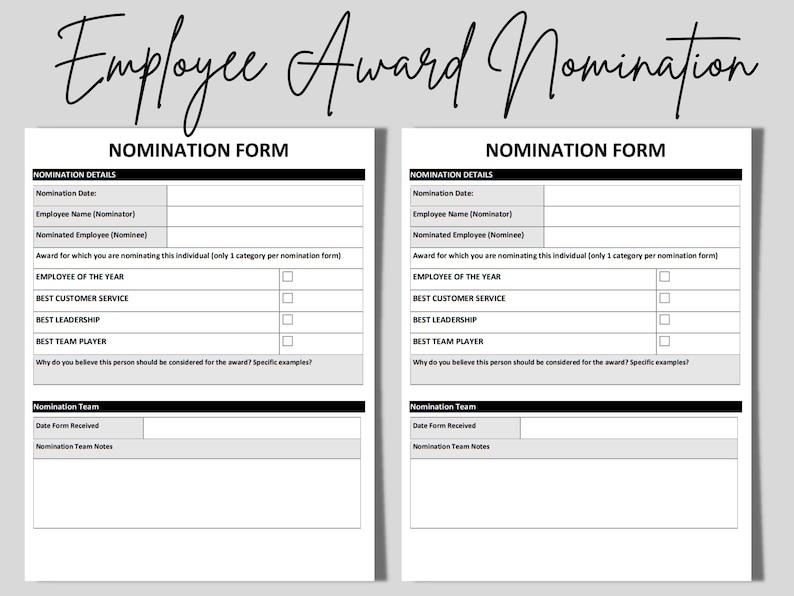 Employee Recognition Award Nomination Template Word Editable Etsy