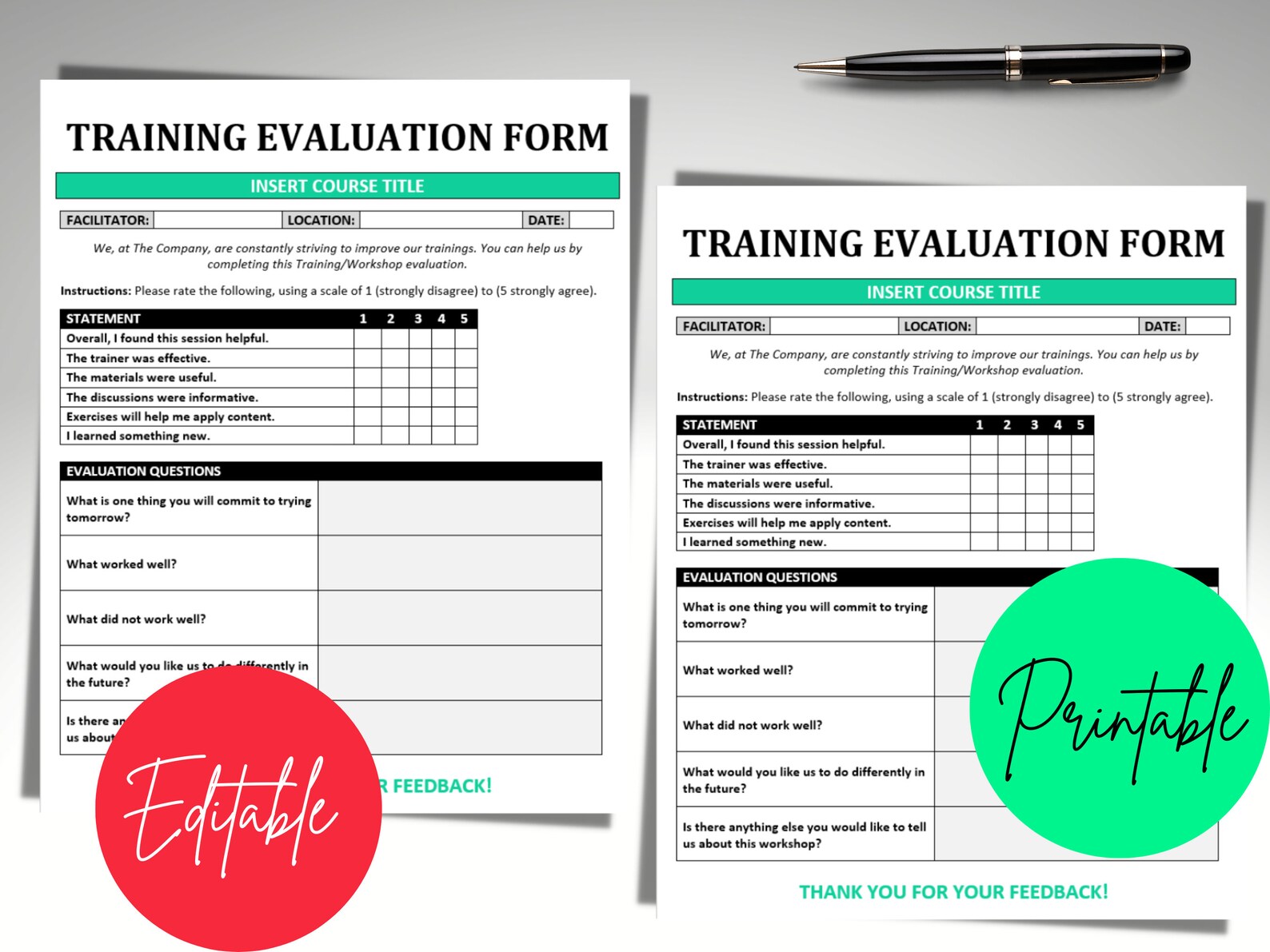 Training Evaluation Form Template | HR Training Feedback | Editable MS ...