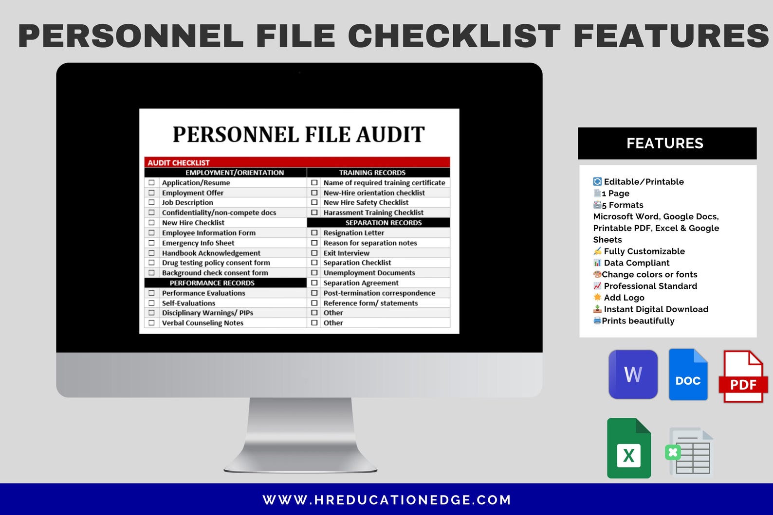 Personnel File Audit Checklist: HR Compliance Template (word, Excel ...