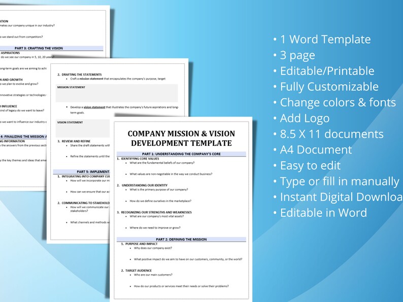 Mission & Vision Crafting Template: Company Goals (digital Download) - Etsy