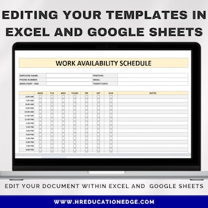 Employee Availability Form: Weekly Hourly Schedule (digital Download ...