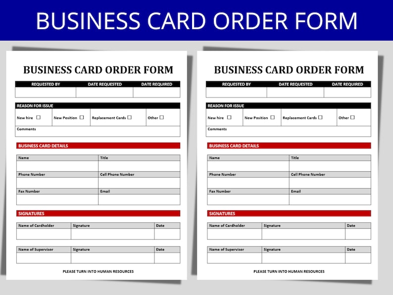HR Business Card Order Form Editable MS Word Template Etsy