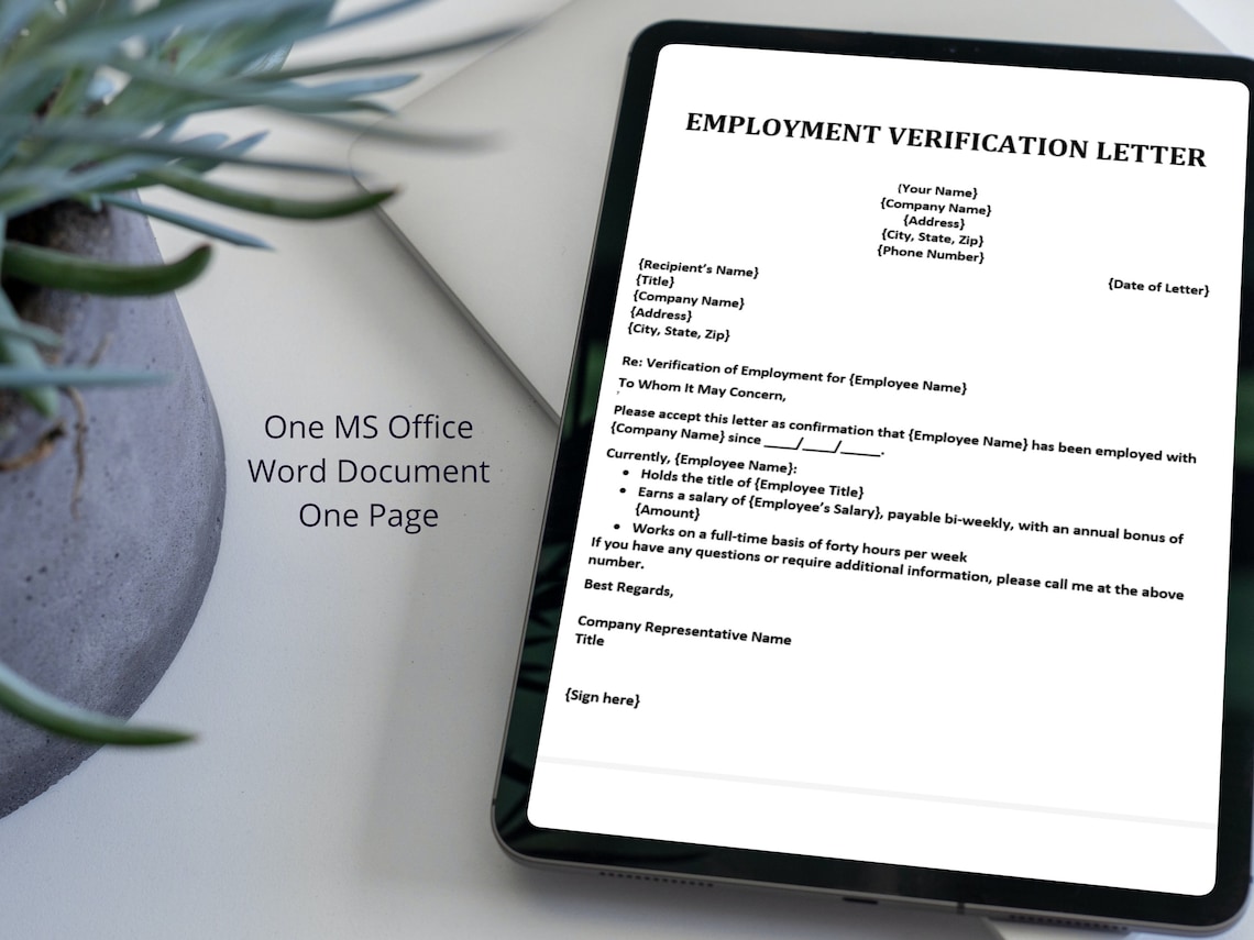 Employment Verification Letter Employee Salary Verification Etsy