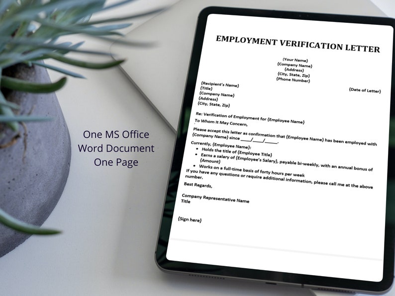Employment Verification Letter Template: HR Form (editable Word) - Etsy