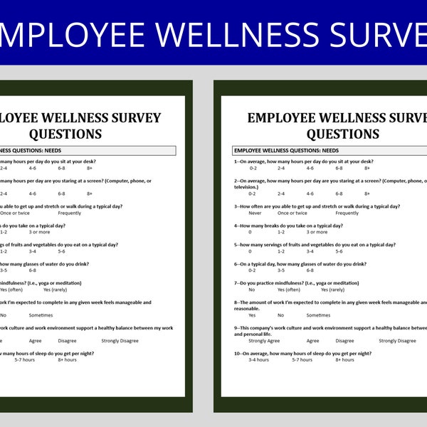 Employee Wellness Survey | Employee Benefits | Input & Feedback | Work-Life Balance | Mental Health | Employee Fitness | HR Templates