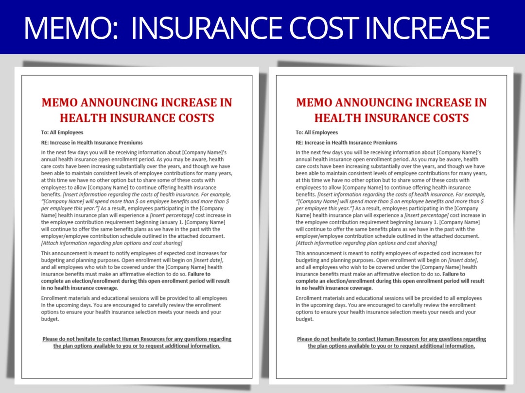 Memo Announcing Health Insurance Cost Increase HR Communication