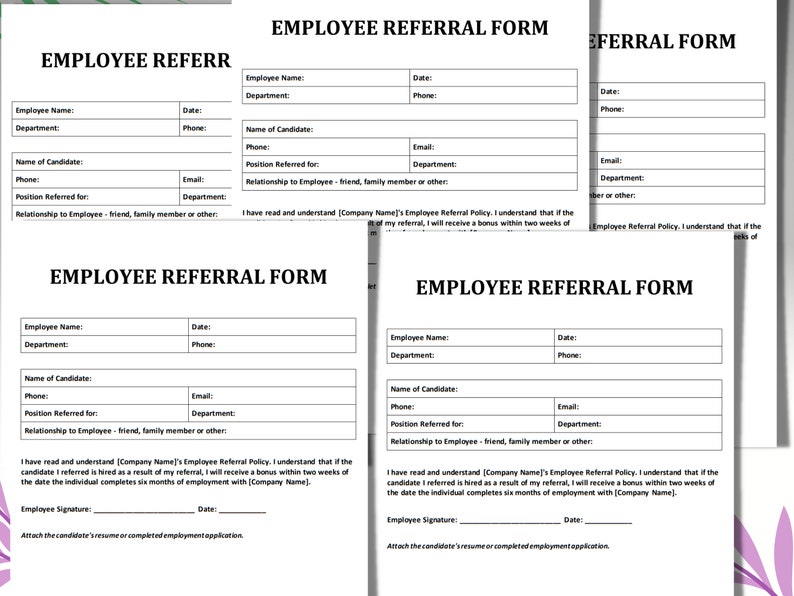 Employee Referral Form MS Word Editable Template Job Etsy
