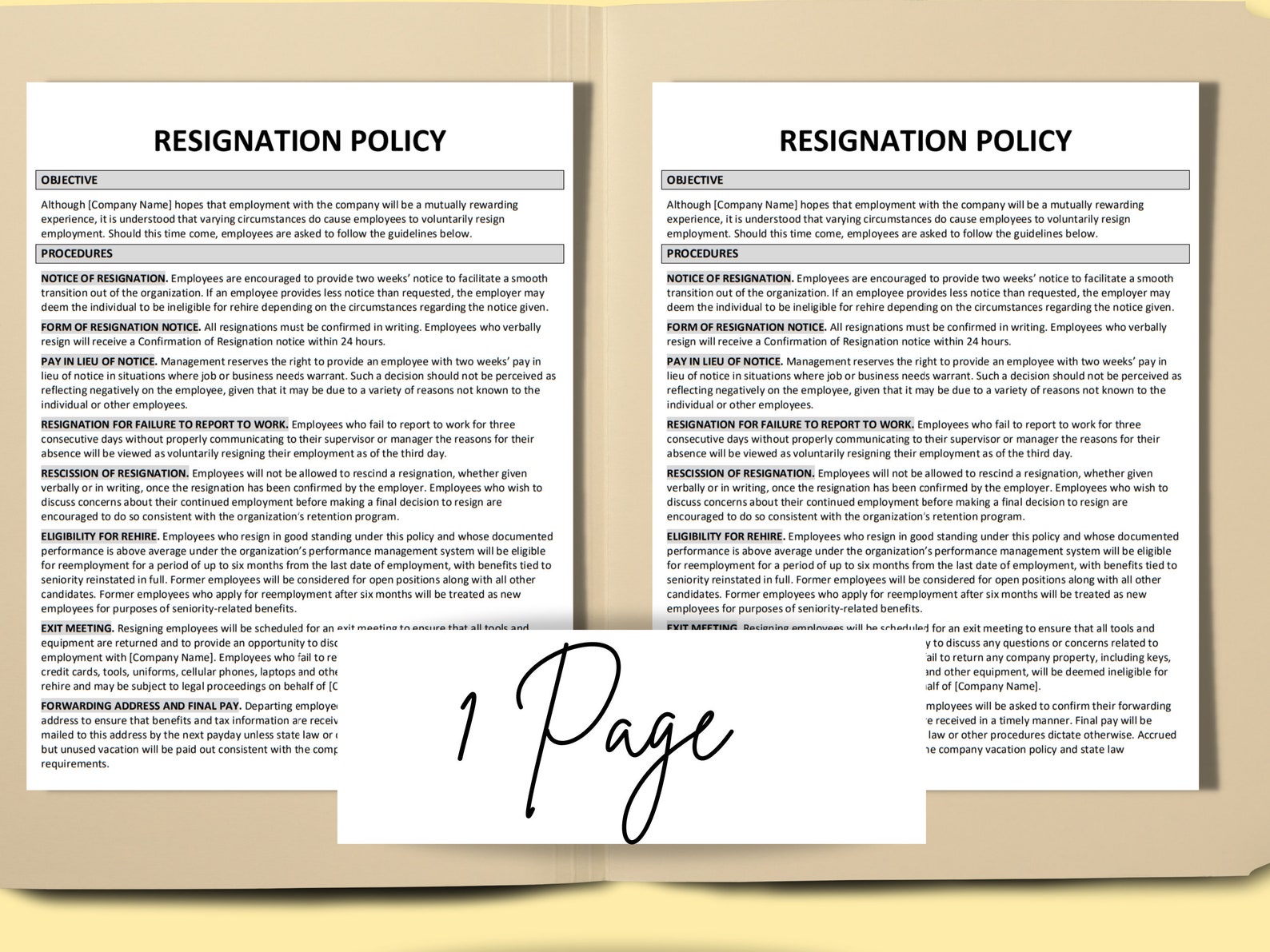 Resignation Policy Template MS Editable Word Template Etsy