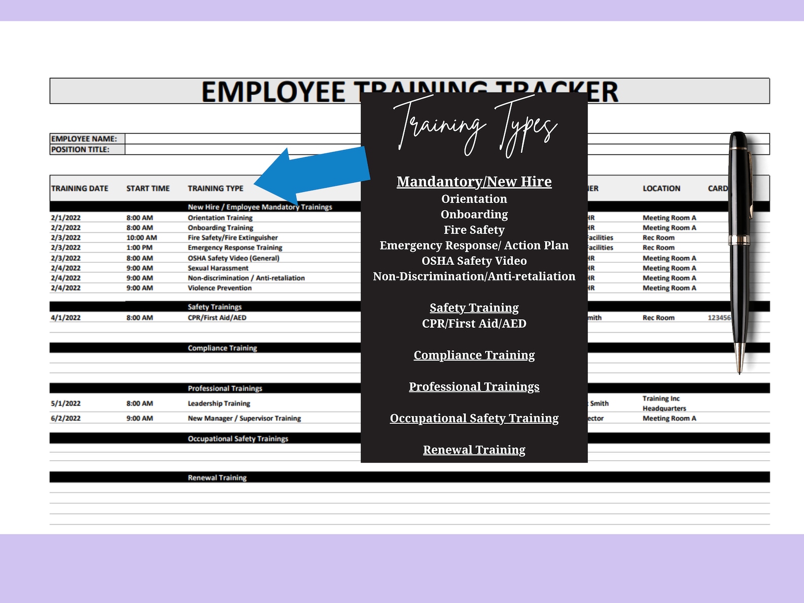 Streamlined Employee Training Tracker Template for New Hires & Current ...
