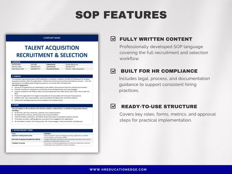 Process Specification Document Example Talent Acquisition HR SOP | Recruitment & Selection Process Template ...