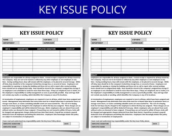 Key Issue Policy | Editable HR Form | HR Template | Human Resource Form | Employee Policy | Asset Tracking | Key Tracking Document