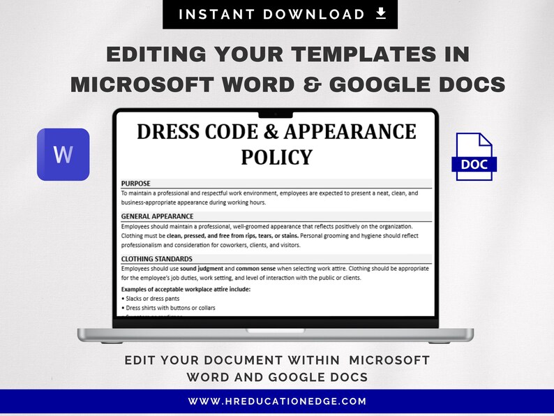 Dress Code & Appearance Policy Template: Employee Handbook (digital ...