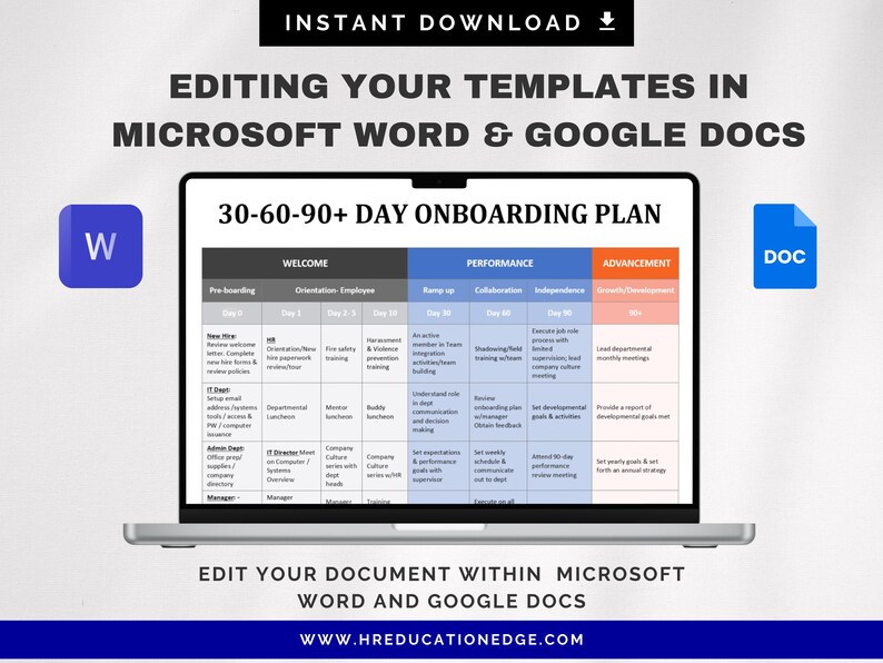 30-60-90 Day Plan: New Hire Onboarding Form | Employee HR Template ...