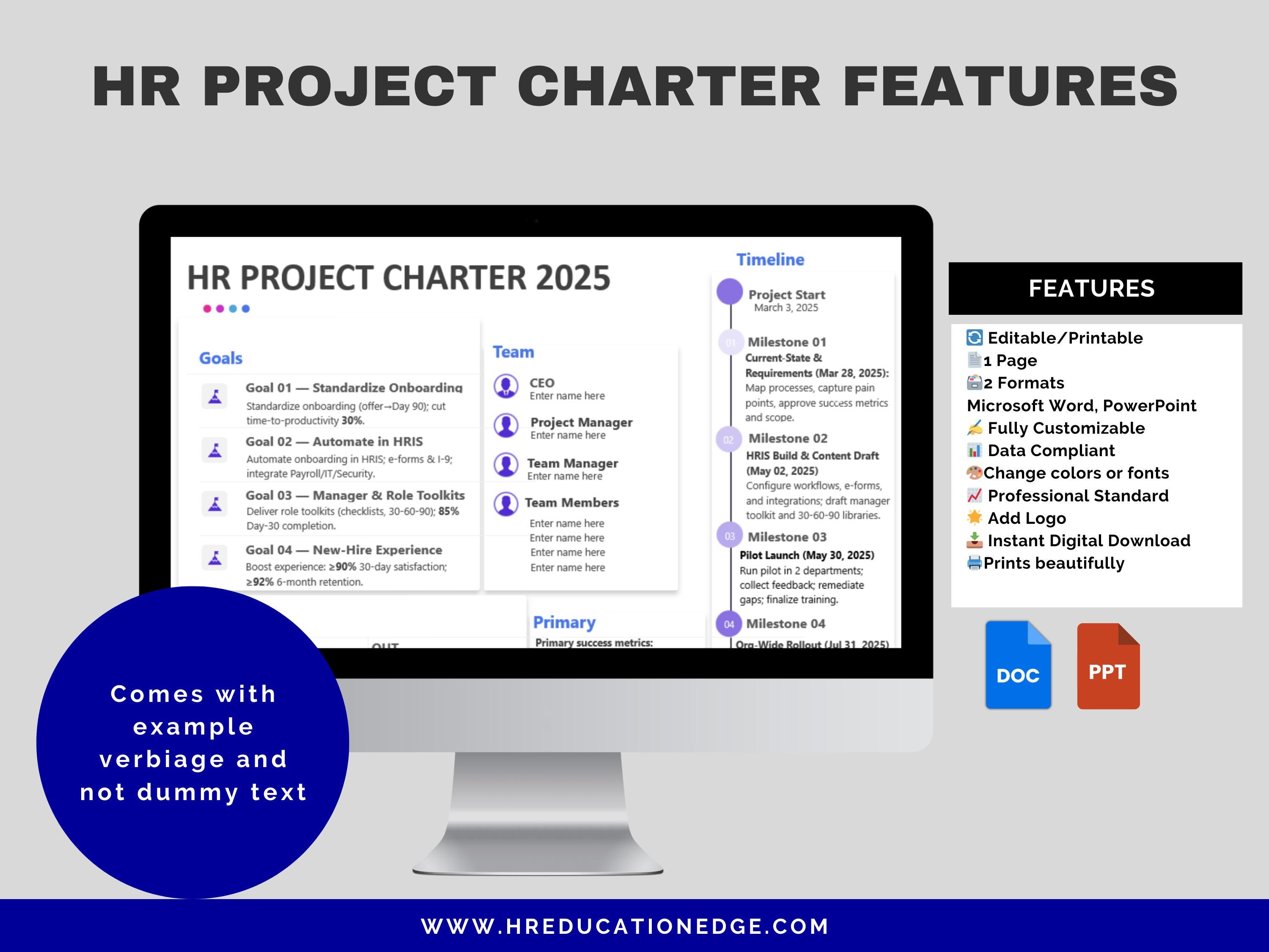 HR Project Charter Template: Editable Word & Powerpoint (digital ...