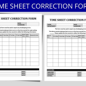 Employee Time Sheet Correction Form: Missed Punch, Time Adjustment ...
