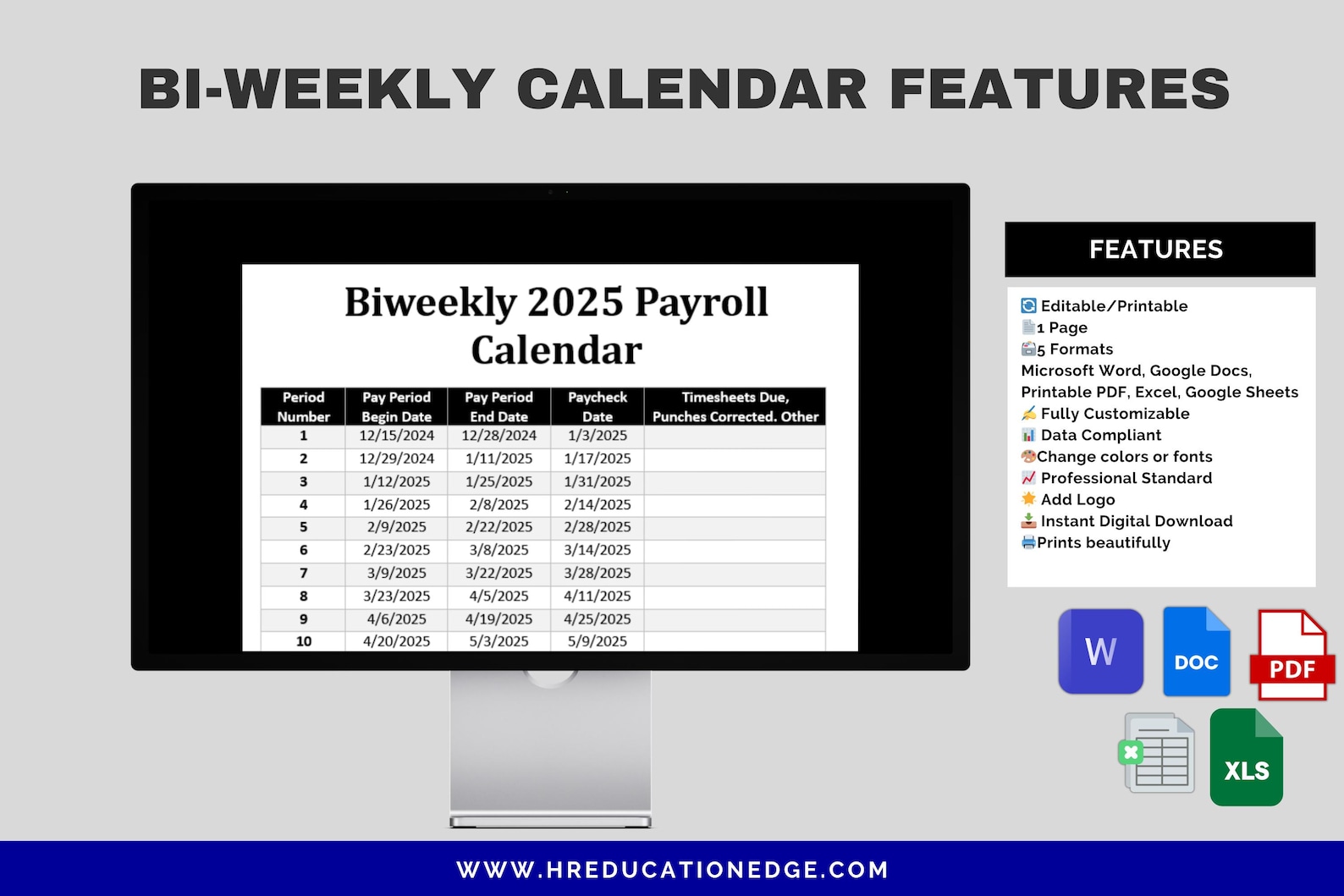 Biweekly Payroll Calendar 2025 MS Editable Word Excel Pay Period Biweekly Payroll Calendar 2025 MS Editable Word Excel Pay Period