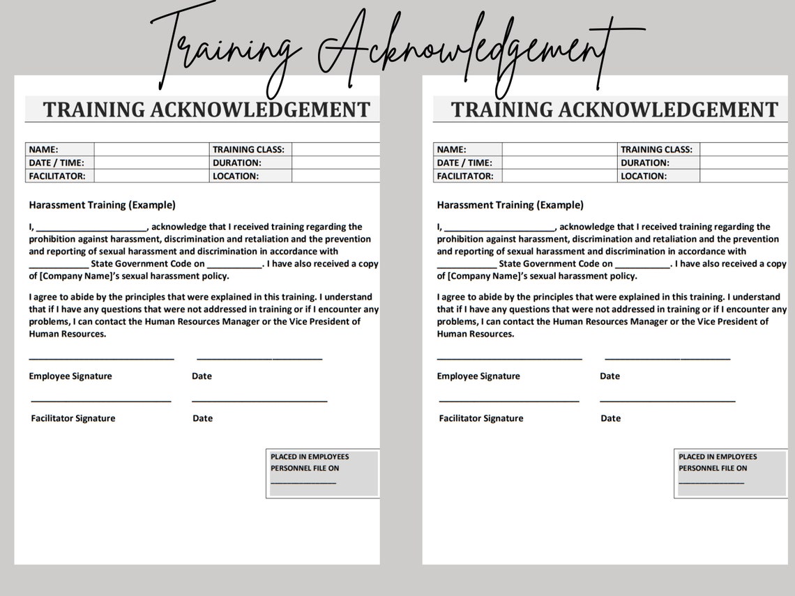Training Acknowledgement Form Training Templates Editable - Etsy