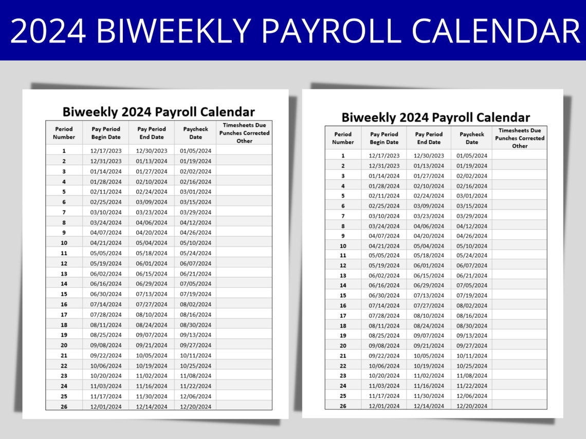 Biweekly Payroll Calendar 2024 MS Editable Word Pay Period Start &amp; End ...