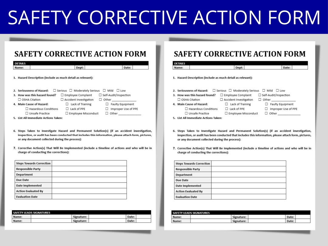 Safety Corrective Action Template OSHA Standards Incident accident