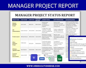 Manager Project Status Report: Excel, Word, Google Docs (Digital Download)