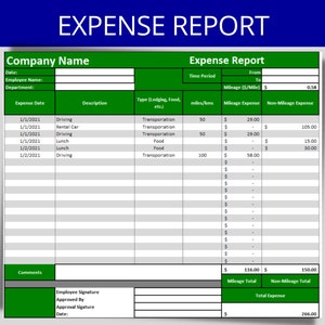 Expense Report Template: Editable Excel Spreadsheet, Employee Reimbursement Form, HR Template, Payroll Document, Travel Expense Account