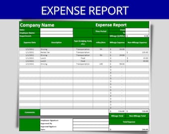 Expense Report Template: Editable Excel Spreadsheet, Employee Reimbursement Form, HR Template, Payroll Document, Travel Expense Account