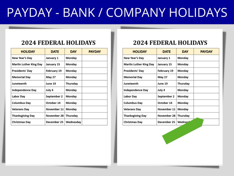 Federal Holidays W/ Employee Pay Date / Payroll Template Payroll
