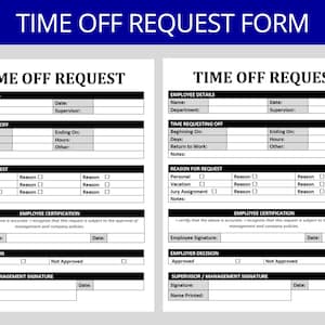 Time Off Request Form: Employee Days Off & Leave Template | Editable / Printable HR Resources | Human Resource Template