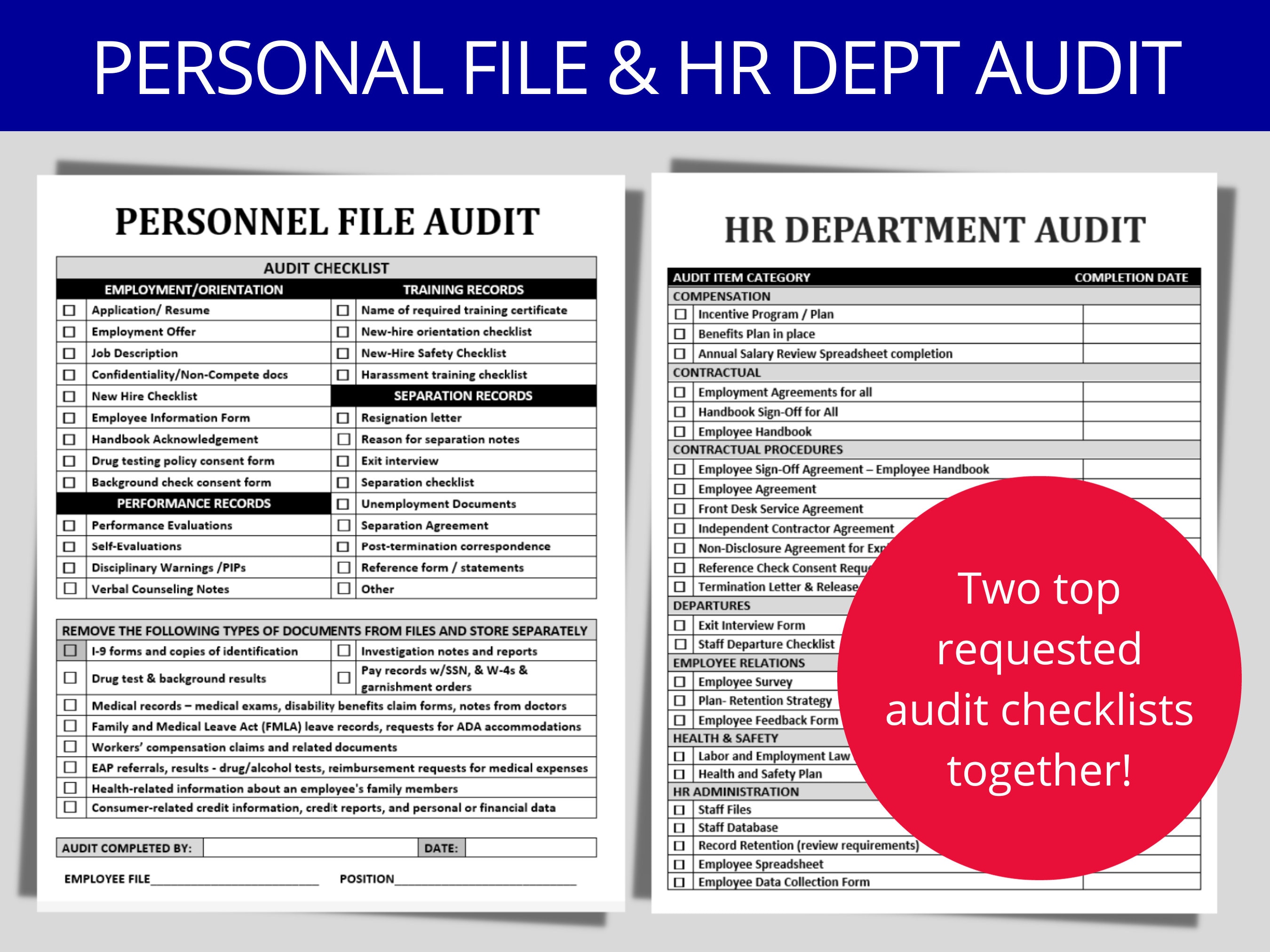 HR Audit & Personal File Audit 2 in 1 HR Templates Human Resource Forms ...