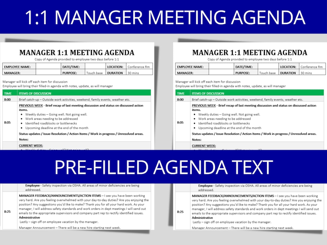 11 Manager Meeting Agenda Employee Agenda One on One HR Templates HR