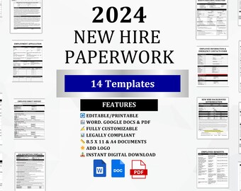 New Hire Paperwork: New Employee Onboarding Process Forms | Word, Google docs, PDF, New Hire Packet HR Templates, Human Resource