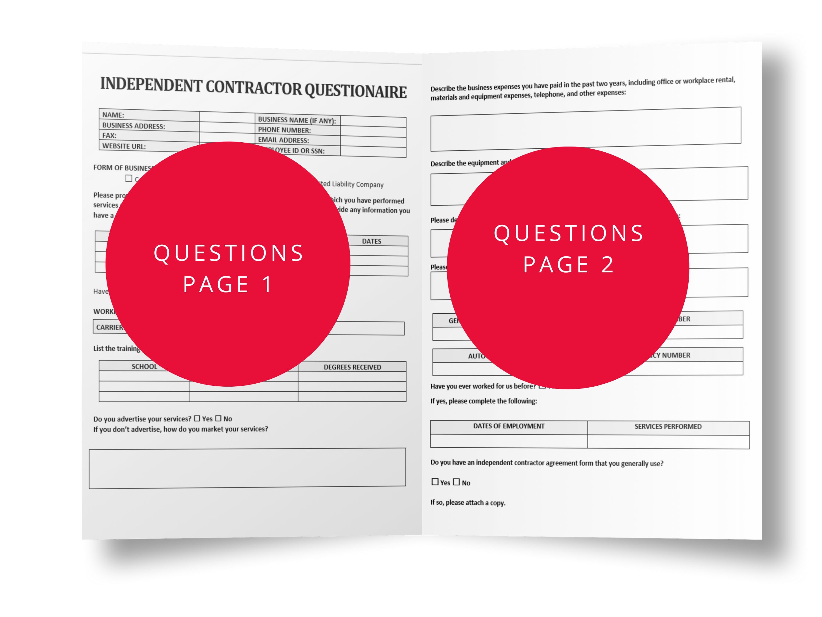 Independent Contractor Questionnaire | Editable Document | HR Template ...