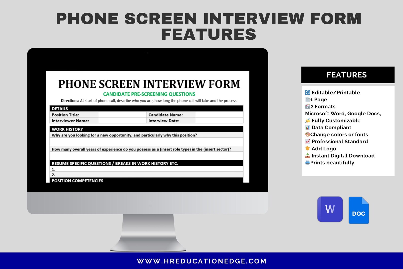 Phone Interview Form Template: Candidate Screening (digital Download ...