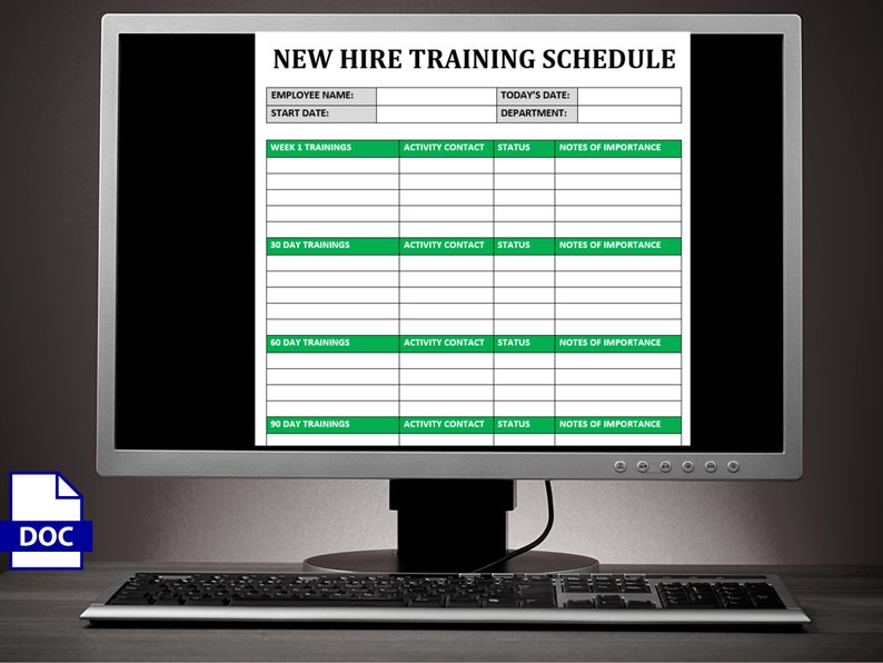Simple New Hire Training Schedule Editable Word Template 90day Plan