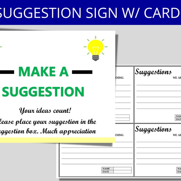 Suggestion Box Sign and Cards | HR Template | Human Resources Form | MS Editable Word | Employee Feedback Documents | HR Templates Forms