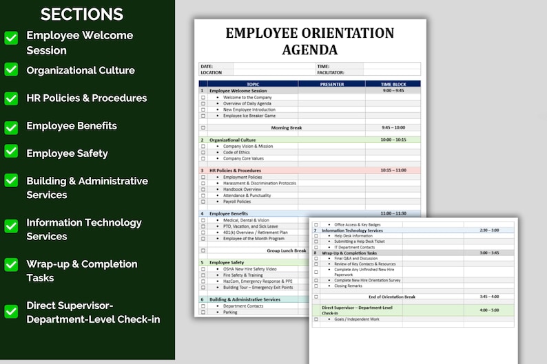 Employee Orientation Checklist Schedule Template: New Hire Onboarding ...