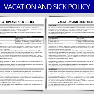 Vacation and Sick Policy Template | MS Editable Word | HR Policies