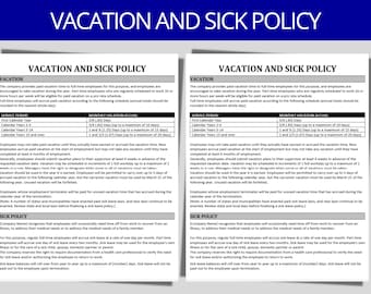 Vacation and Sick Policy Template | MS Editable Word | HR Policies