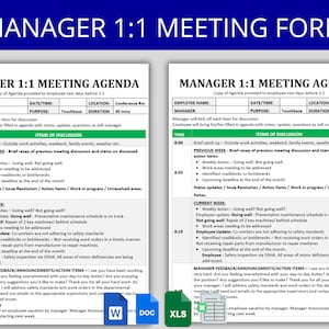 1:1 Manager Meeting Agenda | Employee Agenda | One on One | HR Templates | HR Forms | Meeting Schedule | Agenda Meeting | Google Sheets Docs