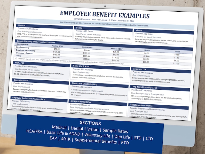 Fsa Clu Example Employee Benefits Summary Template: One Page HR Benefit Guide, Company ...