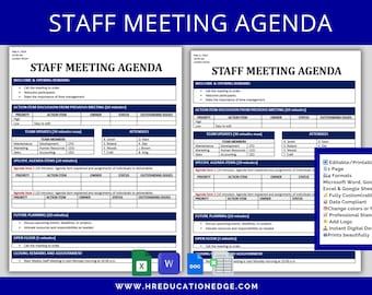 Vorlage für Agenda und Agenda für Personalmeetings: HR Meeting Minutes (Digitaler Download)