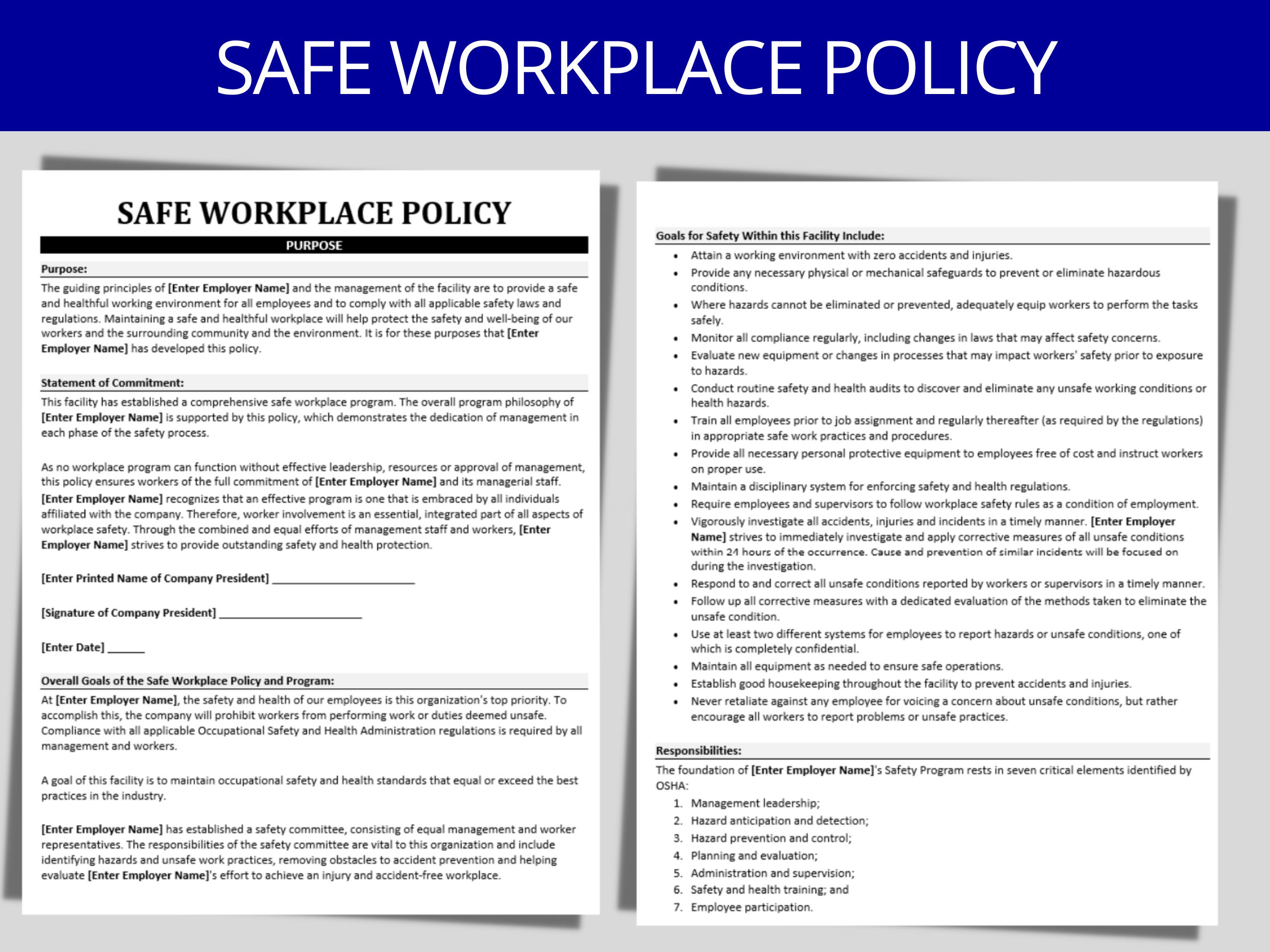 Safety Policy Safe Workplace Policy Compliance With OSHA HR Templates Safety Policy Safe Workplace Policy Compliance With OSHA HR Templates