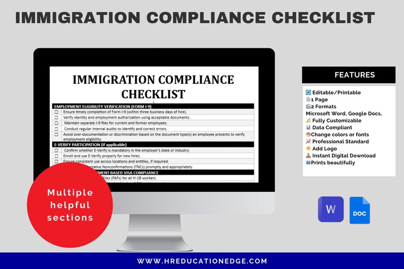 HR Immigration Compliance Checklist: I-9, E-verify, H-1B Tracking ...