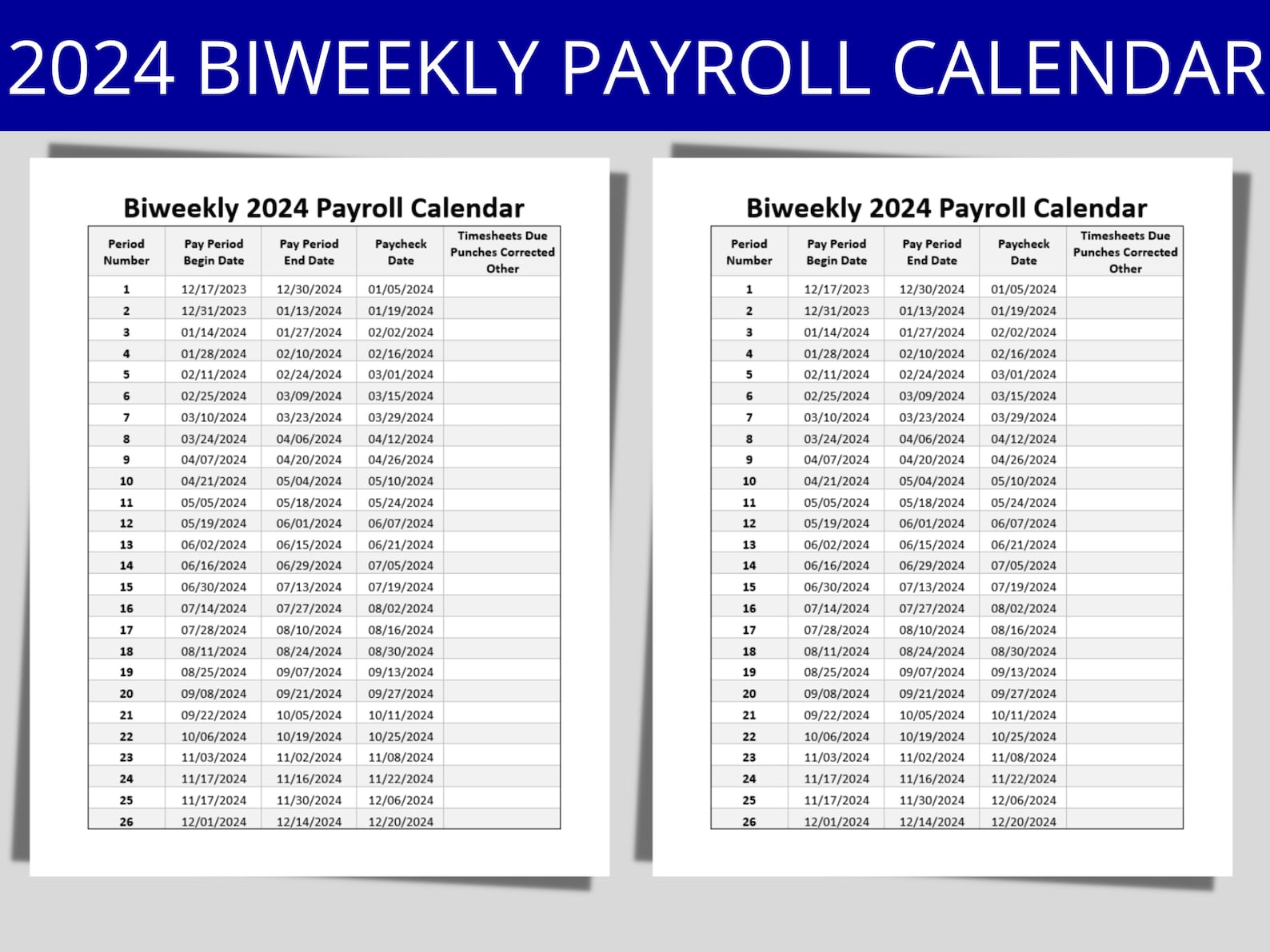 Biweekly Payroll Calendar 2024 MS Editable Word Pay Period Start & End