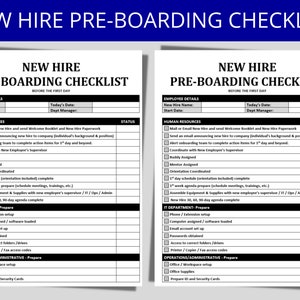 New Hire Pre-boarding Checklist | Employee Onboarding | HR Templates & Forms | Human Resource Paperwork | Hiring Checklist | HR Document