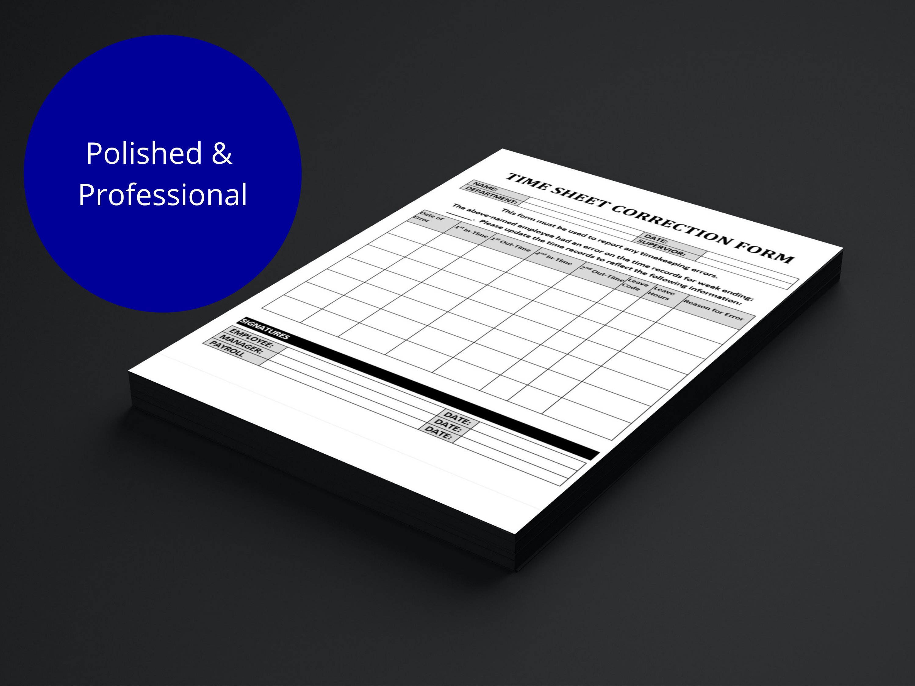 Time Sheet Correction Form: Employee Time Sheet Correction Missed Punch ...